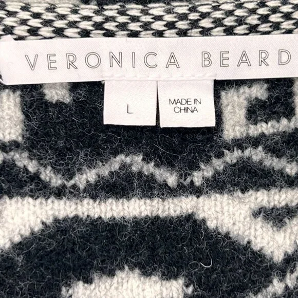 Veronica Beard Wool Sweater Jacket Shawl Collar Belt Aztec Tribal Jacquard Large - Picture 4 of 16